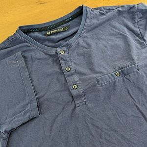 Buttercloth Men's L Large‎ Short Sleeve Quarter Button Henley Blue Gray Shirt